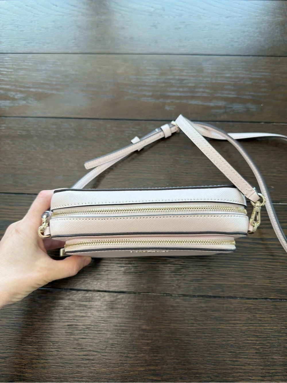 Kate Spade Light Pink Staci Dual Zip-Around Mini Saffiano Leather Crossbody Bag
